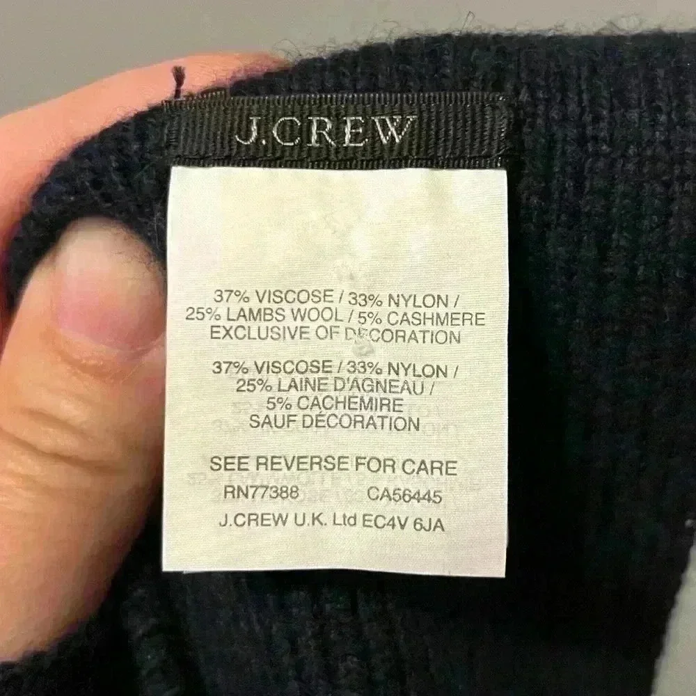 J. Crew Navy Long Knit Cashmere/Lambs Wool Blend Scarf w/ Tassels